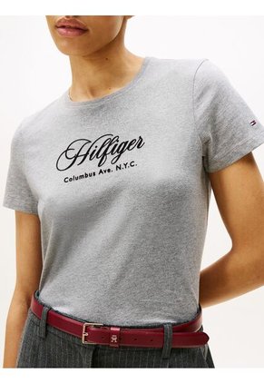 Camiseta Gris De Cuello Redondo Con Logo Bordado Tommy Hilfiger
