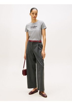 Camiseta Gris De Cuello Redondo Con Logo Bordado Tommy Hilfiger