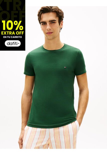 Camiseta Verde De Cuello Redondo Y Corte Extra Slim Tommy Hilfiger