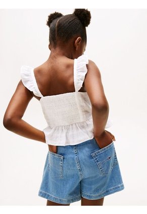 Top Blanco Texturizado Con Volantes Tommy Hilfiger