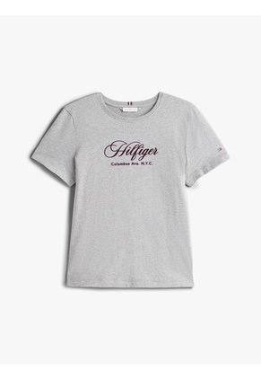 Camiseta Gris De Cuello Redondo Con Logo Bordado Tommy Hilfiger