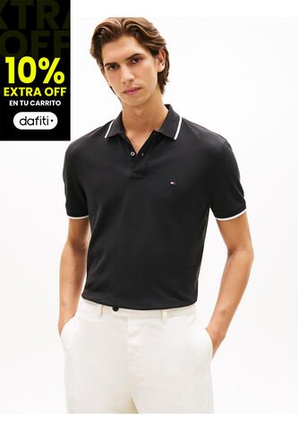 Polo Negro De Piqué Con Corte Regular Tommy Hilfiger Tommy Hilfiger