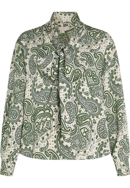 Blusa Verde Amplia De Satén Con Lazo Tommy Hilfiger