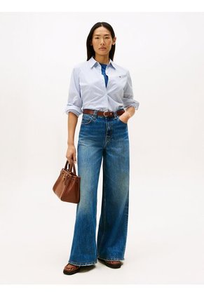 Camisa Azul A Rayas De Corte Regular Tommy Hilfiger