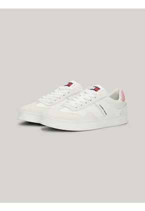 Tenis Blanco De Ante Con Textura Mixta Tommy Hilfiger