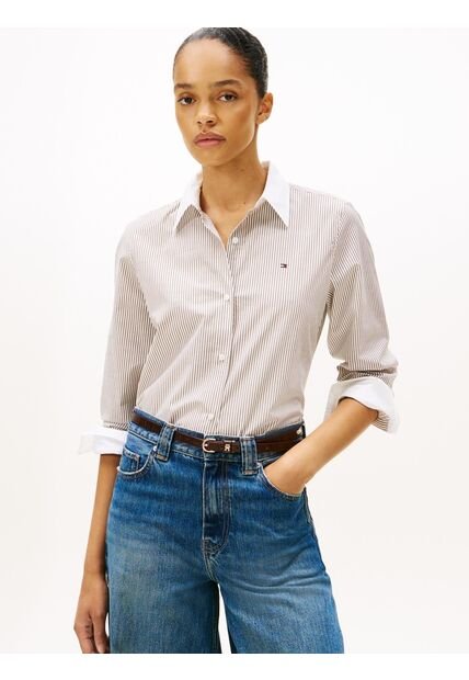 Camisa Marrón A Rayas De Corte Regular Tommy Hilfiger