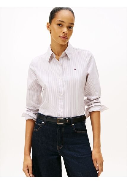 Camisa Blanca A Rayas De Corte Regular Tommy Hilfiger
