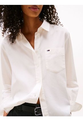 Camisa Blanca De Corte Amplio En Sarga Tommy Jeans