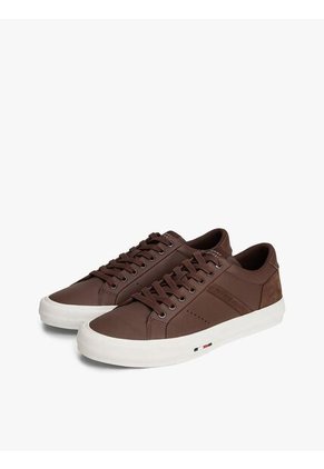 Tenis Marrón De Cuero Con Mezcla De Texturas Tommy Hilfiger