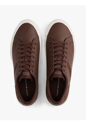Tenis Marrón De Cuero Con Mezcla De Texturas Tommy Hilfiger