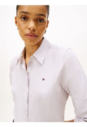 Camisa Blanca A Rayas De Corte Regular Tommy Hilfiger