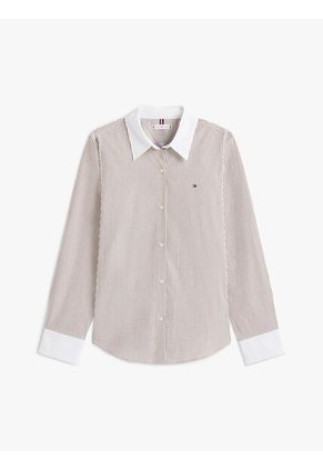 Camisa Marrón A Rayas De Corte Regular Tommy Hilfiger