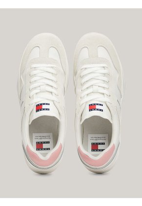 Tenis Blanco De Ante Con Textura Mixta Tommy Hilfiger