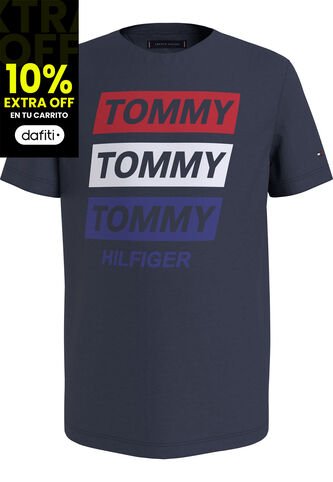 Camiseta Azul Con Logo Gráfico Estampado En El Pecho Tommy Hilfiger Tommy Hilfiger