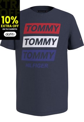Camiseta Azul Con Logo Gráfico Estampado En El Pecho Tommy Hilfiger