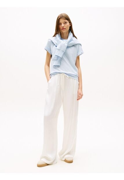 Camiseta Celeste Texturizada De Cuello Redondo Tommy Hilfiger