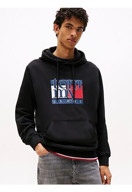 Buzo Negro Con Capota Y Logo Tommy Jeans