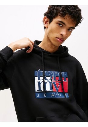 Buzo Negro Con Capota Y Logo Tommy Jeans