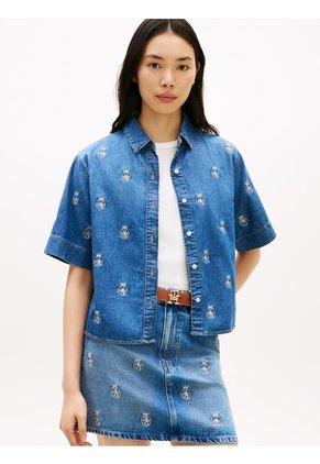 Camisa Azul Denim AOP De Corte Relaxed Tommy Hilfiger