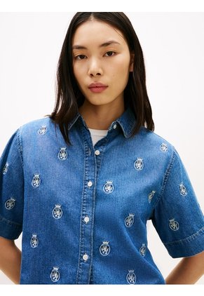 Camisa Azul Denim AOP De Corte Relaxed Tommy Hilfiger