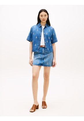 Camisa Azul Denim AOP De Corte Relaxed Tommy Hilfiger