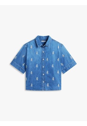 Camisa Azul Denim AOP De Corte Relaxed Tommy Hilfiger