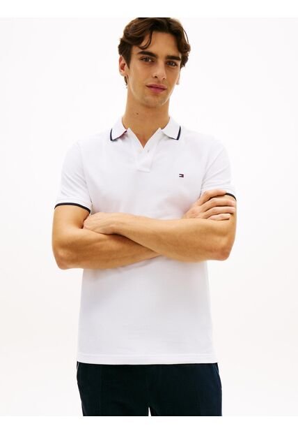 Polo Blanco De Piqué Con Corte Regular Tommy Hilfiger