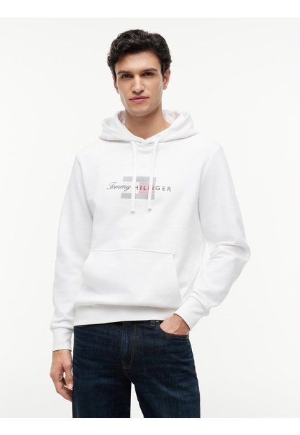 Buzo Blanco De Felpa Con Capota Con Cordón Y Logo Tommy Hilfiger
