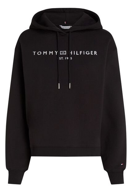 Buzo Negro Con Capota, Cordón Y Logo Bordado Tommy Hilfiger