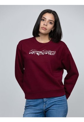 Saco Rojo Fleece De Cuello Redondo Con Logo Gráfico Tommy Hilfiger