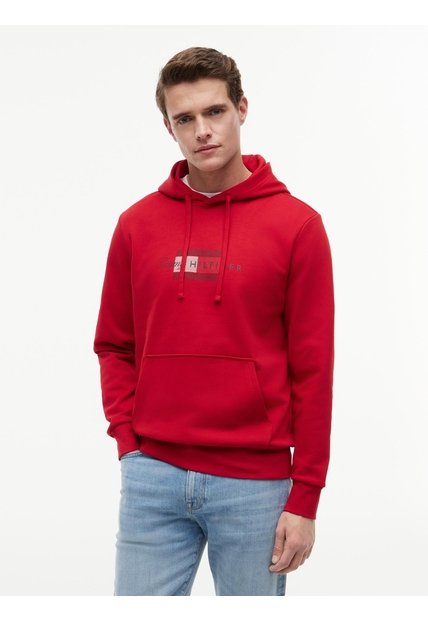 Buzo Rojo De Felpa Con Capota Con Cordón Y Logo Tommy Hilfiger