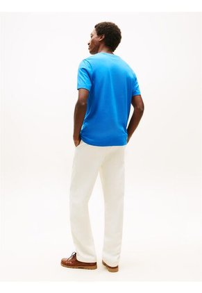 Camiseta Azul De Cuello Redondo Con Logo Bordado Tommy Hilfiger