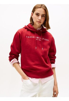 Buzo Rojo Con Capota, Cordón Y Logo Bordado Tommy Hilfiger
