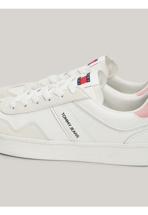 Tenis Blanco De Ante Con Textura Mixta Tommy Hilfiger