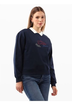 Saco Azul Tejido De Cuello Redondo Con Logo Gráfico Tommy Hilfiger