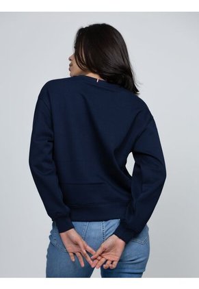Saco Azul Oscuro Fleece De Cuello Redondo Con Logo Gráfico Tommy Hilfiger
