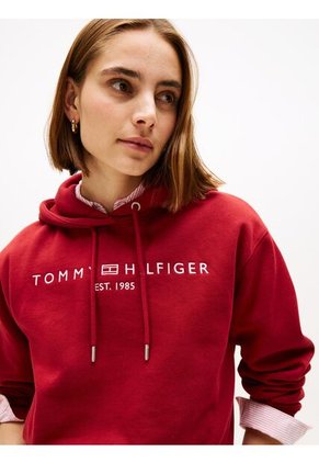 Buzo Rojo Con Capota, Cordón Y Logo Bordado Tommy Hilfiger