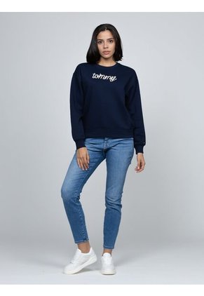 Saco Azul Oscuro Fleece De Cuello Redondo Con Logo Gráfico Tommy Hilfiger