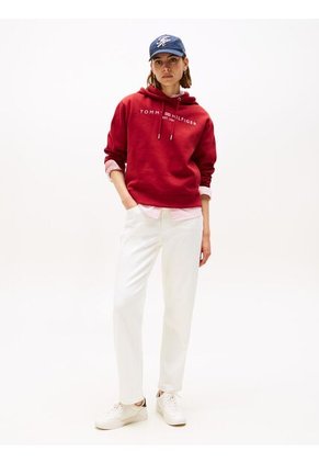 Buzo Rojo Con Capota, Cordón Y Logo Bordado Tommy Hilfiger