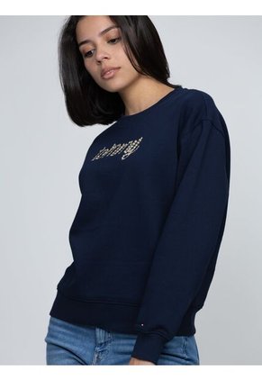 Saco Azul Oscuro Fleece De Cuello Redondo Con Logo Gráfico Tommy Hilfiger