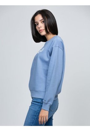 Saco Azul Fleece De Cuello Redondo Con Logo Gráfico Tommy Hilfiger