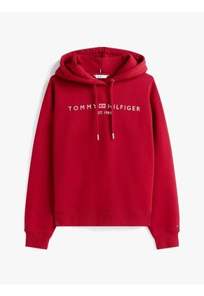Buzo Rojo Con Capota, Cordón Y Logo Bordado Tommy Hilfiger