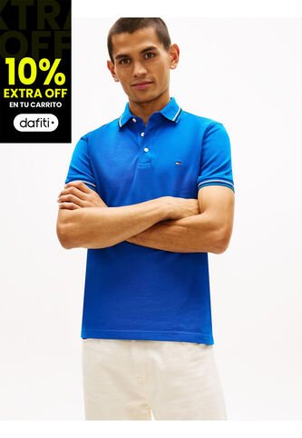Polo Celeste Ribeteado De Corte Slim Tommy Hilfiger Tommy Hilfiger
