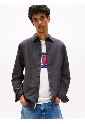 Camisa Negra Oxford Con Cuello Abotonado Tommy Jeans