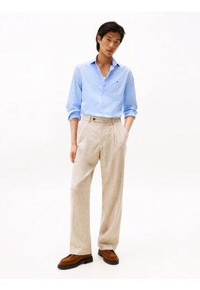 Camisa Celeste Flex Poplin De Corte Slim Tommy Hilfiger