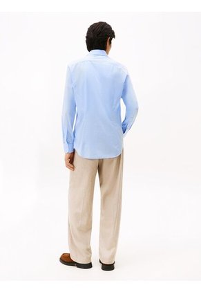 Camisa Celeste Flex Poplin De Corte Slim Tommy Hilfiger