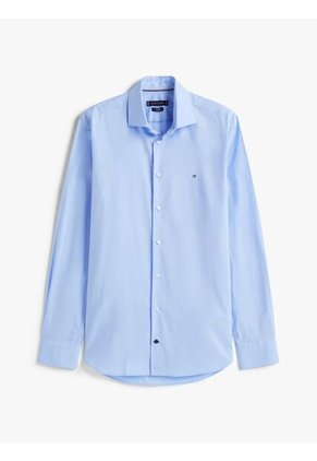 Camisa Celeste Flex Poplin De Corte Slim Tommy Hilfiger