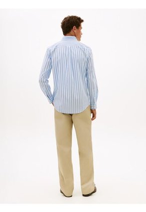 Camisa Celeste Flex Polin Con Rayas Tommy Hilfiger