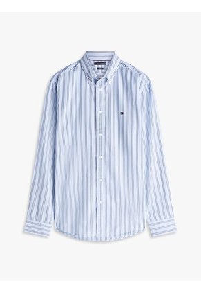 Camisa Celeste Flex Polin Con Rayas Tommy Hilfiger