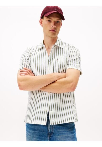 Camisa Blanca Seersucker De Corte Regular Con Diseño De Rayas Tommy Hilfiger